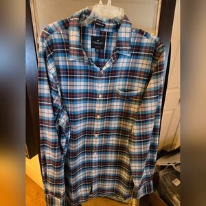 American Eagle Outfitters Men's Blue Plaid Shirt, XXL
